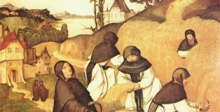 Cystersi w czasie pracy. Detal z Life of St. Bernard of Clairvaux, ilustrowany przez Jörg Breu the Elder (1500)